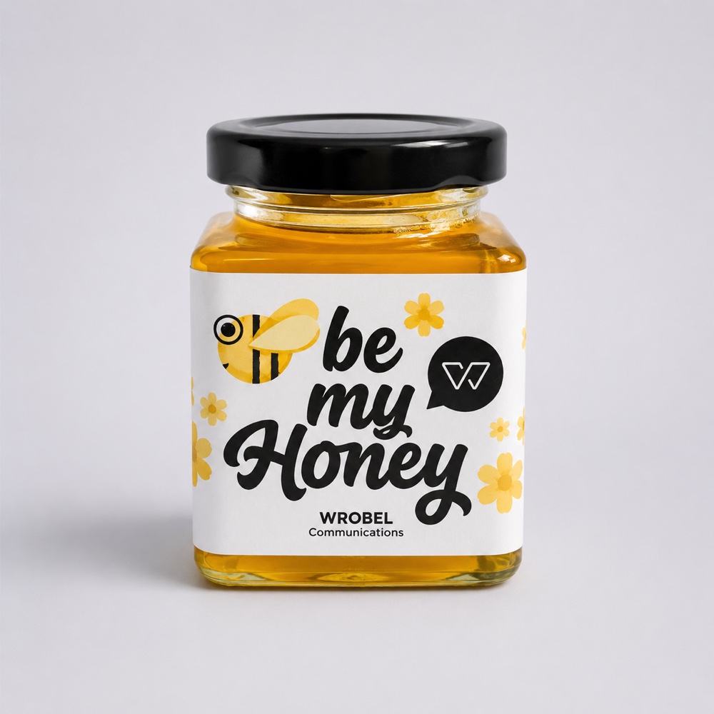 Honigglas „be my Honey“ — Kundengeschenk von Wrobel Communications
